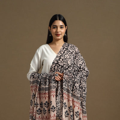 Black - Block Print Mul Cotton Bagru Dupatta 25