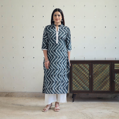 Black - Tie & Dye Cotton Straight Shibori Kurta 11
