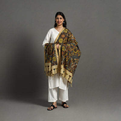Brown - Mangalagiri Cotton Handpainted Pen Work Kalamkari Dupatta 23
