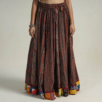 Brown - Kutch Block Printed 24 Kali Cotton Long Skirt 29