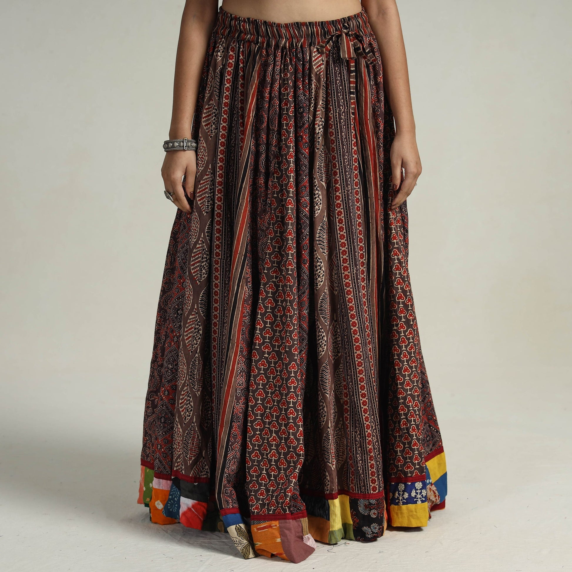 Brown - Kutch Block Printed 24 Kali Cotton Long Skirt 29