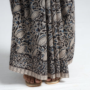 Black - Pedana Block Print Cotton Kalamkari Saree