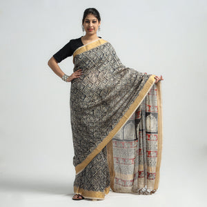 Black - Original Pedana Kalamkari Block Print Silk Saree