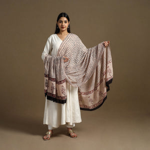 Beige - Block Print Mul Cotton Bagru Dupatta 26