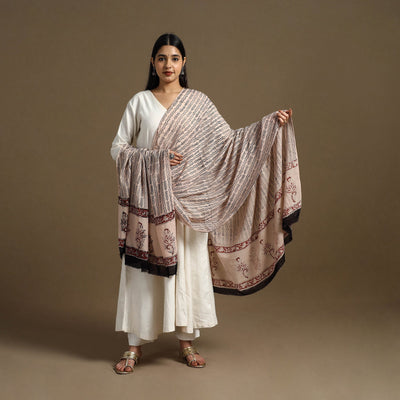 Beige - Block Print Mul Cotton Bagru Dupatta 26