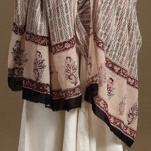 Beige - Block Print Mul Cotton Bagru Dupatta 26