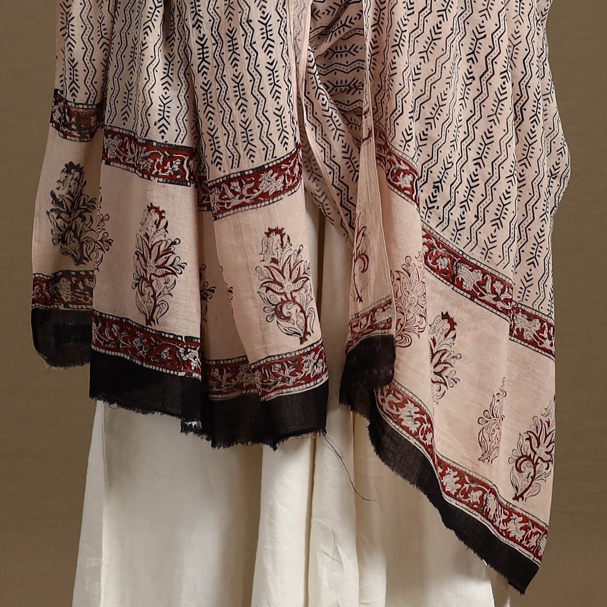 Beige - Block Print Mul Cotton Bagru Dupatta 26