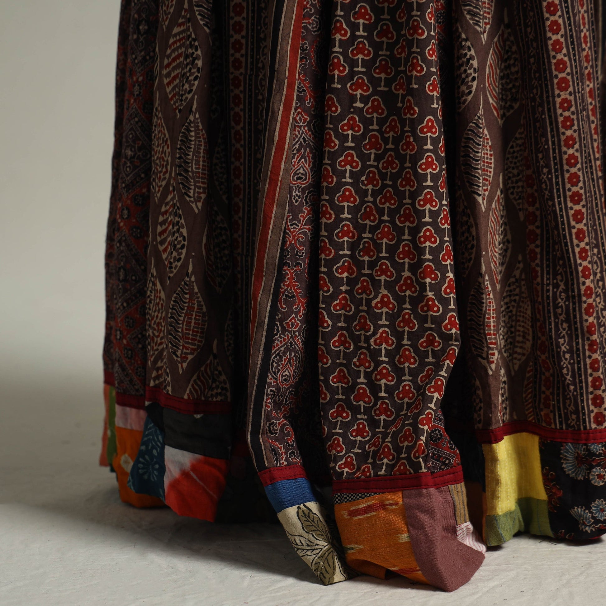 Brown - Kutch Block Printed 24 Kali Cotton Long Skirt 29