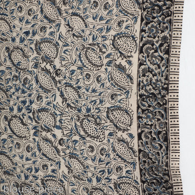 Black - Pedana Block Print Cotton Kalamkari Saree