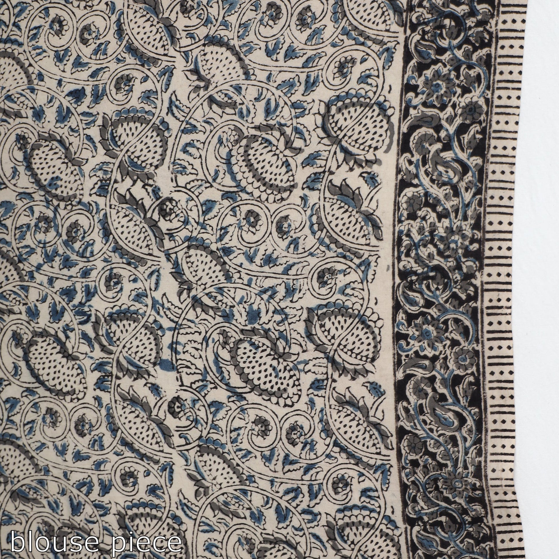 Black - Pedana Block Print Cotton Kalamkari Saree