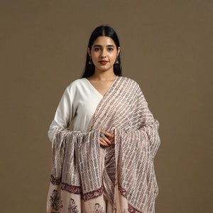 Beige - Block Print Mul Cotton Bagru Dupatta 26