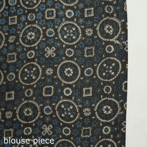 Brown - Block Printed Mul Cotton Ajrakh Saree