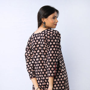 Black & Pinkish Floral Buta Bagru Hand Block Printed Cotton Long Kurta 10