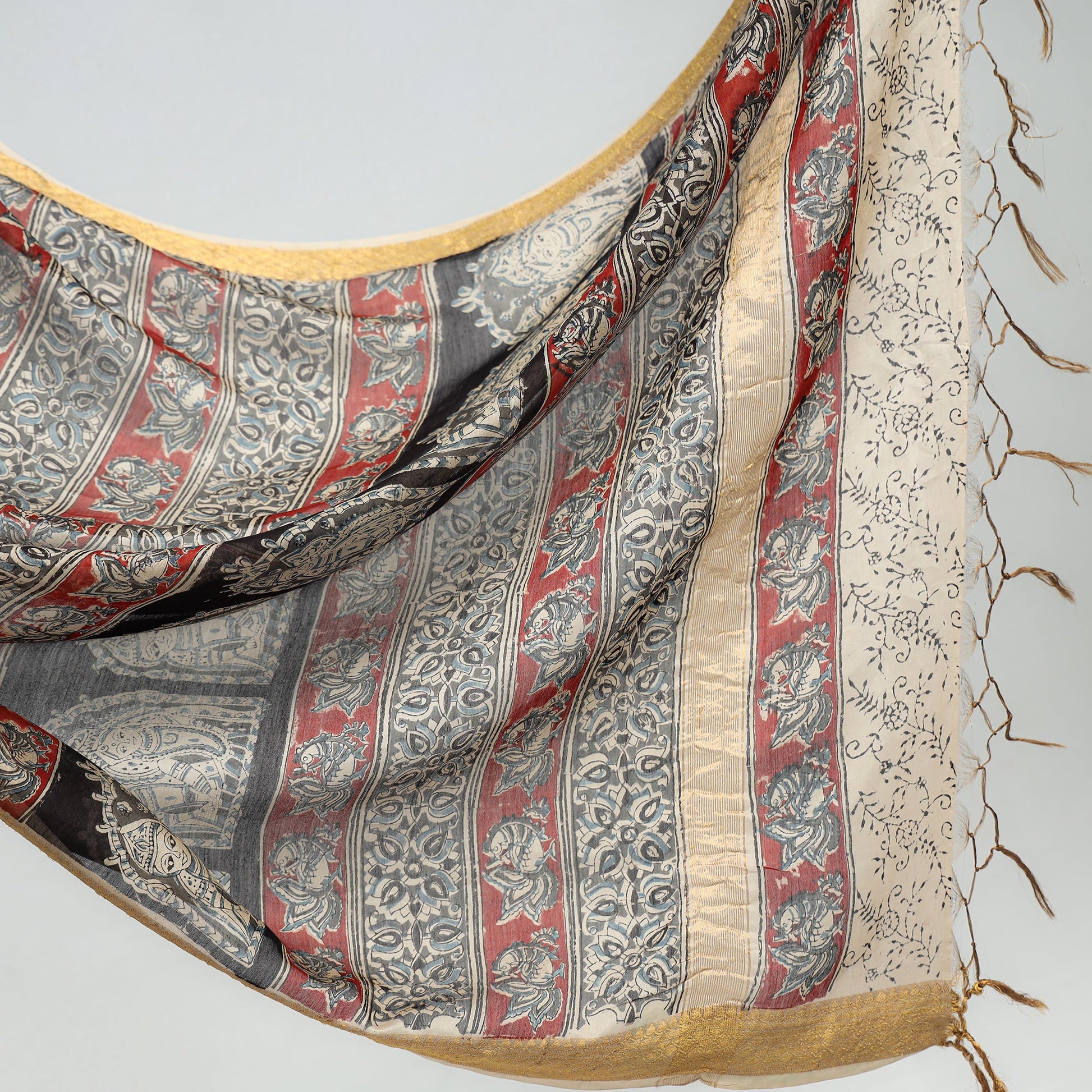 Black - Original Pedana Kalamkari Block Print Silk Saree