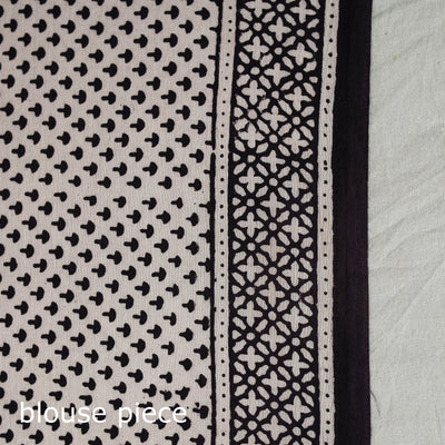 Black - Natural Dyed Bagh Print Cotton Saree with Blouse Piece 28