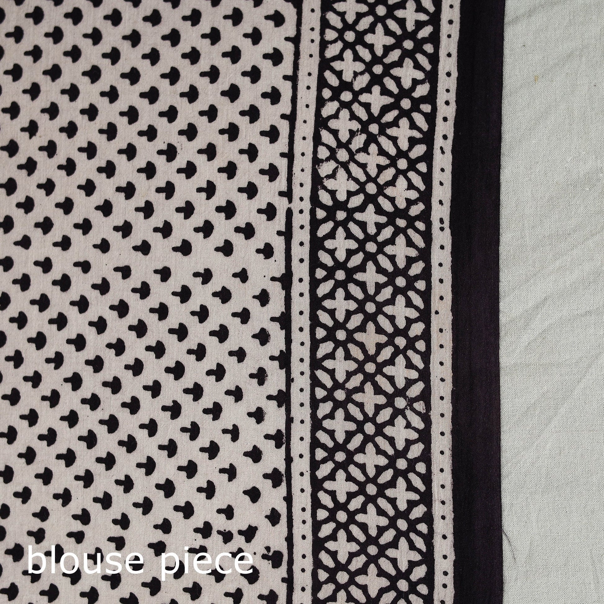 Black - Natural Dyed Bagh Print Cotton Saree with Blouse Piece 28
