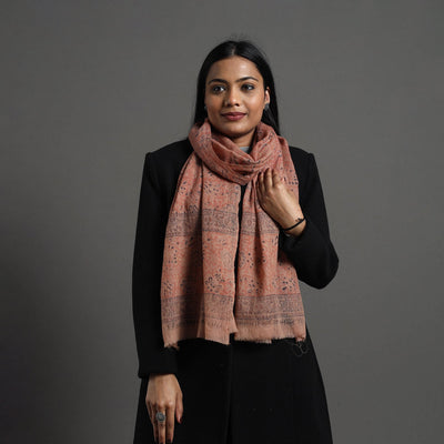 Brown - Block Print Pedana Kalamkari Wool Stole