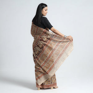 Brown - Pedana Block Print Cotton Kalamkari Saree