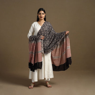 Black - Block Print Mul Cotton Bagru Dupatta 27