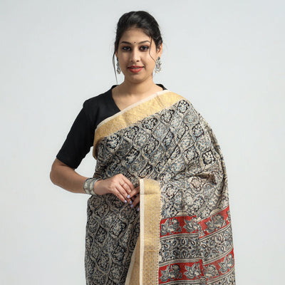 Black - Original Pedana Kalamkari Block Print Silk Saree