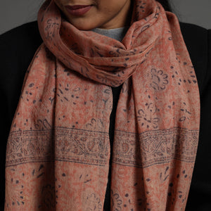 Brown - Block Print Pedana Kalamkari Wool Stole