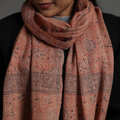 Brown - Block Print Pedana Kalamkari Wool Stole