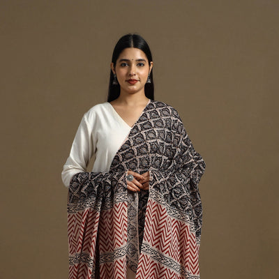 Black - Block Print Mul Cotton Bagru Dupatta 27