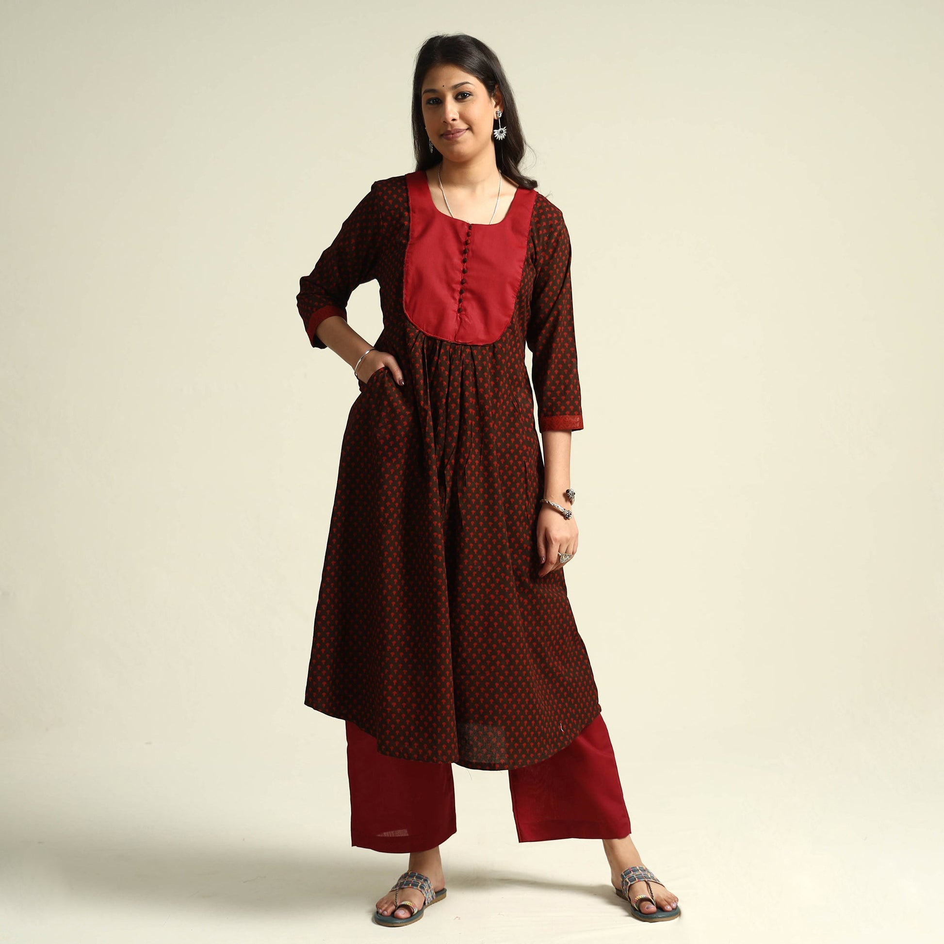 Black - Bagh Block Printed Cotton Kurta with Palazzo Set