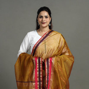 Brown - Handloom Silk Cotton Resham Border Maheshwari Dupatta 23