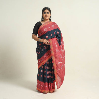 Black - Kutch Tie-Dye Cotton Bandhani Saree with Blouse Piece 46