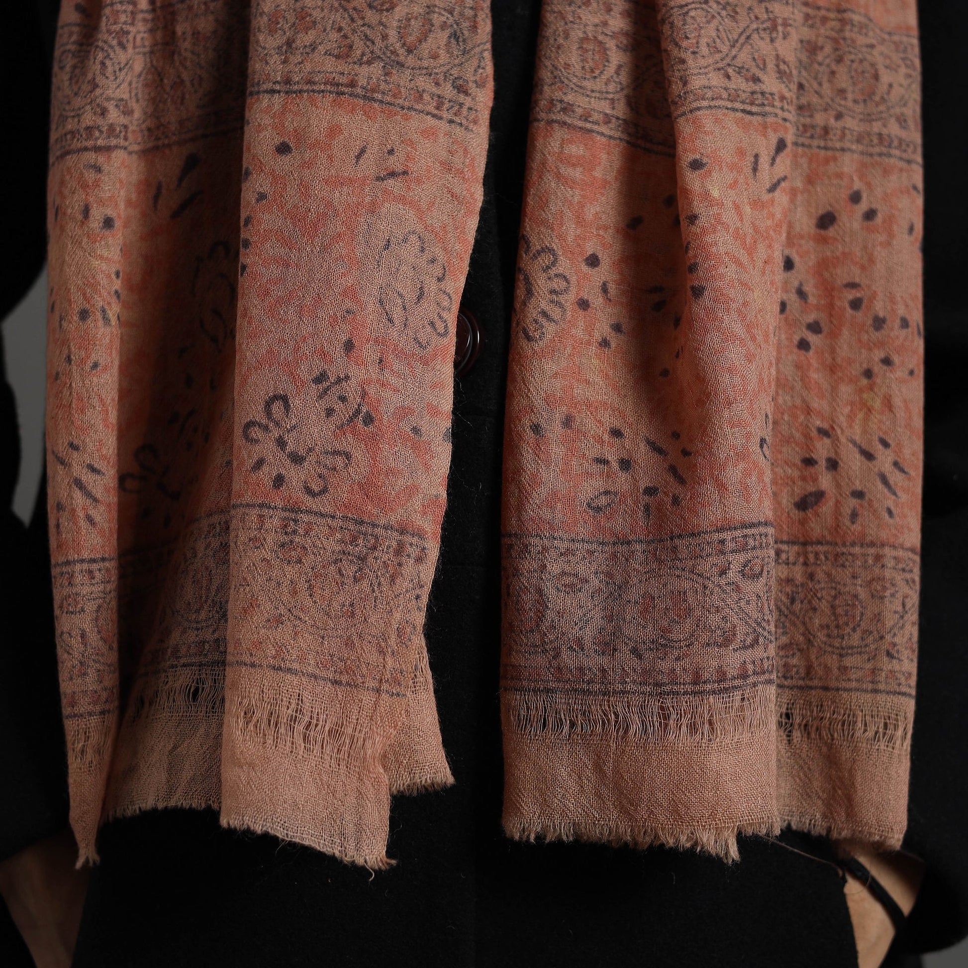 Brown - Block Print Pedana Kalamkari Wool Stole