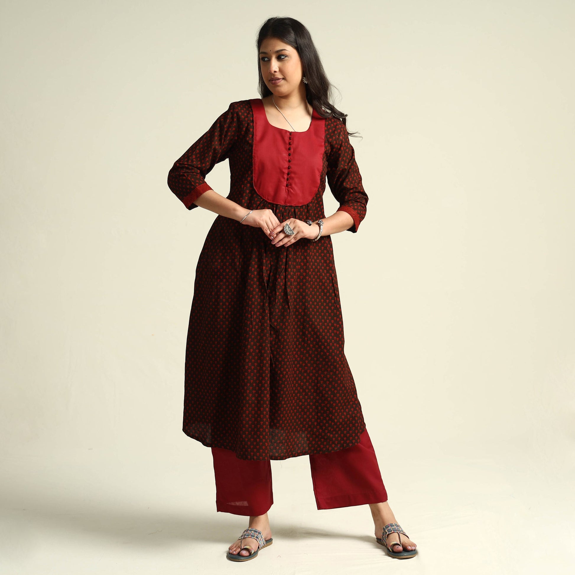Black - Bagh Block Printed Cotton Kurta with Palazzo Set