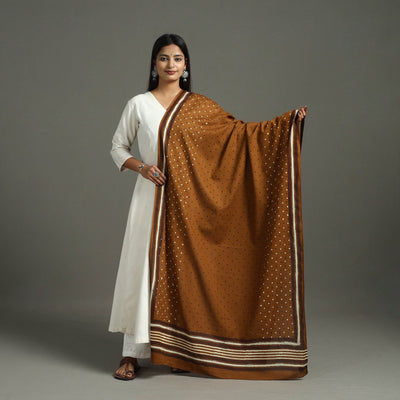 Brown - Block Print Mul Cotton Dabu Bagru Dupatta 13
