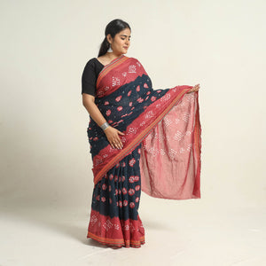 Black - Kutch Tie-Dye Cotton Bandhani Saree with Blouse Piece 46