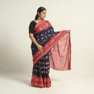 Black - Kutch Tie-Dye Cotton Bandhani Saree with Blouse Piece 46