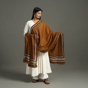 Brown - Block Print Mul Cotton Dabu Bagru Dupatta 13