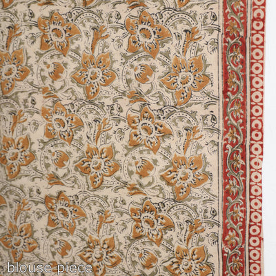 Brown - Pedana Block Print Cotton Kalamkari Saree