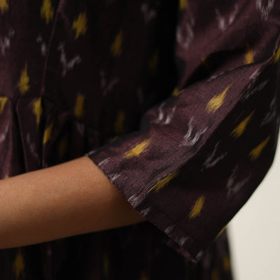 Brown - Mercerized Cotton Flared Pochampally Ikat Dress 03