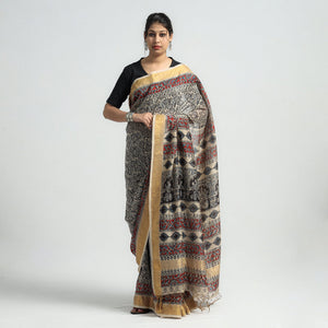 Black - Original Pedana Kalamkari Block Print Silk Saree