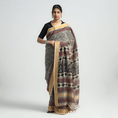 Black - Original Pedana Kalamkari Block Print Silk Saree