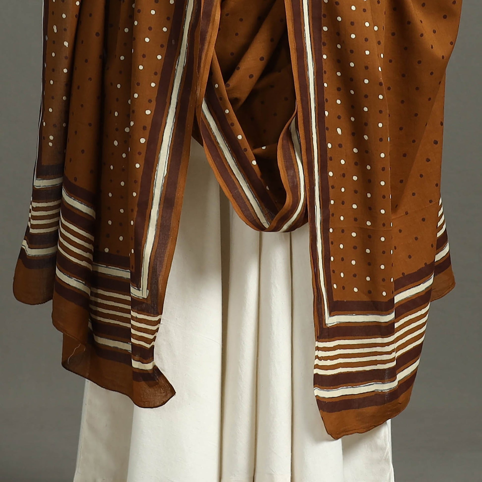 Brown - Block Print Mul Cotton Dabu Bagru Dupatta 13