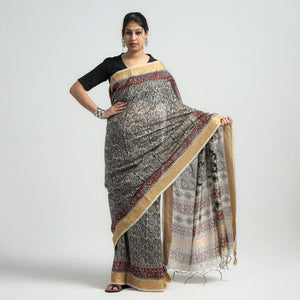 Black - Original Pedana Kalamkari Block Print Silk Saree