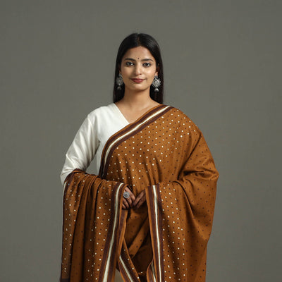 Brown - Block Print Mul Cotton Dabu Bagru Dupatta 13