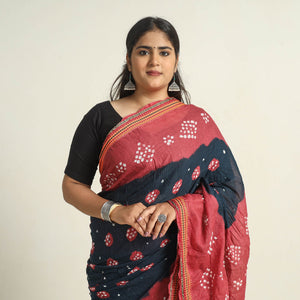 Black - Kutch Tie-Dye Cotton Bandhani Saree with Blouse Piece 46