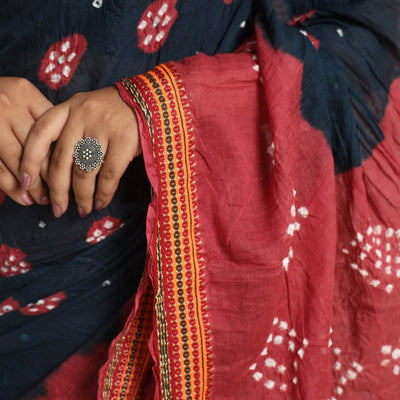 Black - Kutch Tie-Dye Cotton Bandhani Saree with Blouse Piece 46