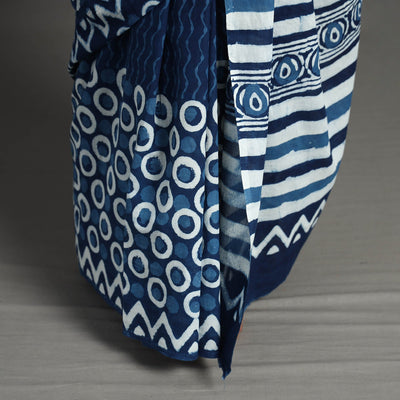 Blue - Bagru Dabu Block Printed Mul Cotton Saree
