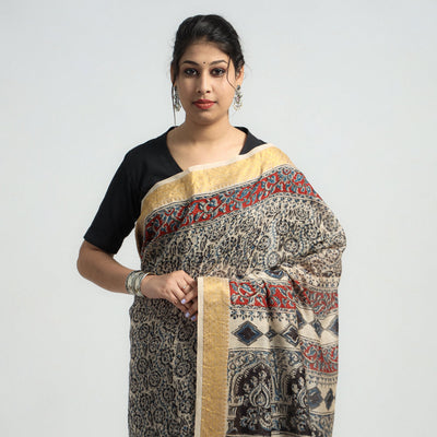 Black - Original Pedana Kalamkari Block Print Silk Saree
