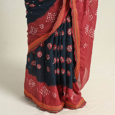 Black - Kutch Tie-Dye Cotton Bandhani Saree with Blouse Piece 46