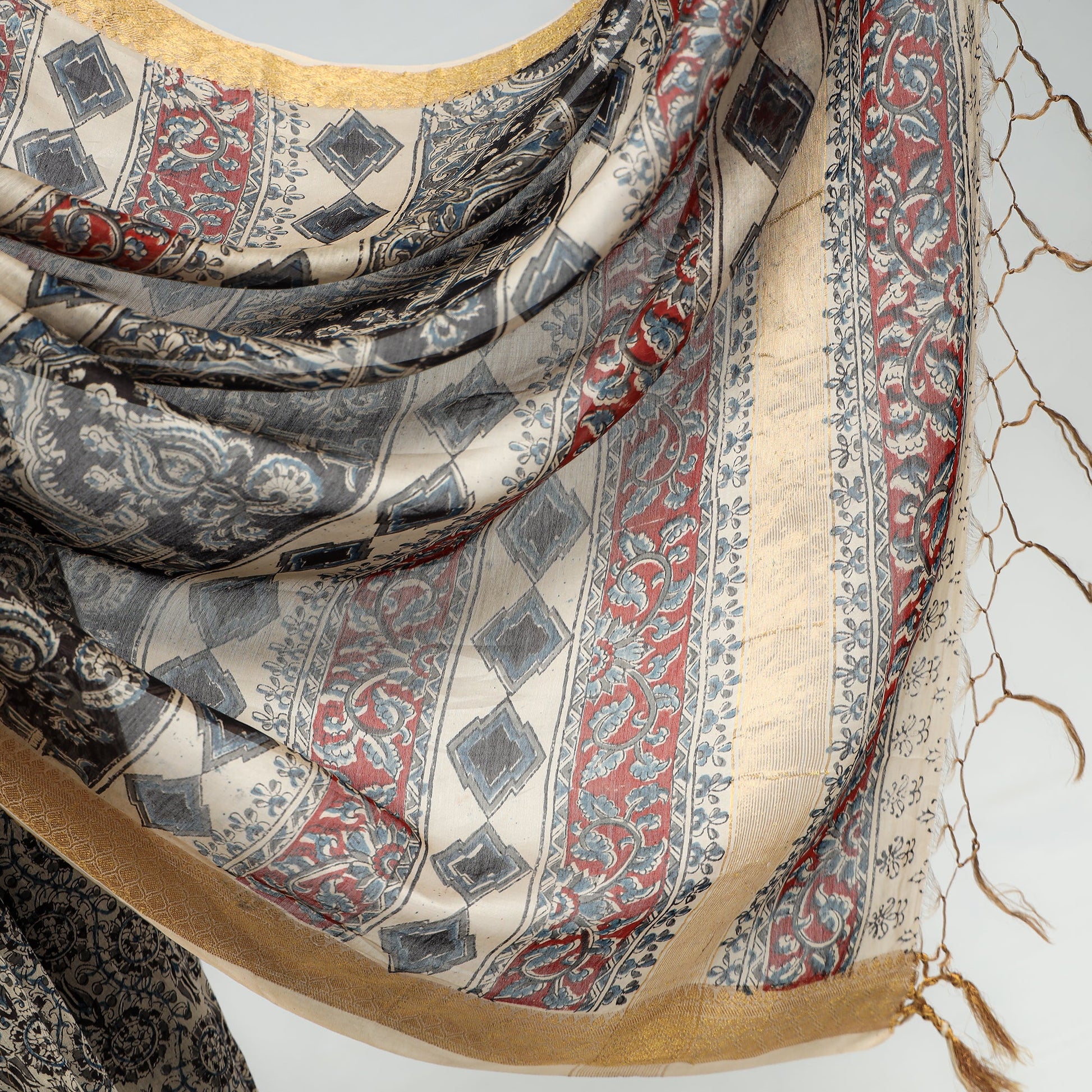 Black - Original Pedana Kalamkari Block Print Silk Saree