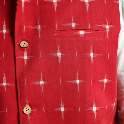 Black - Pochampally Double Ikat Handloom Cotton Men Nehru Jacket 09